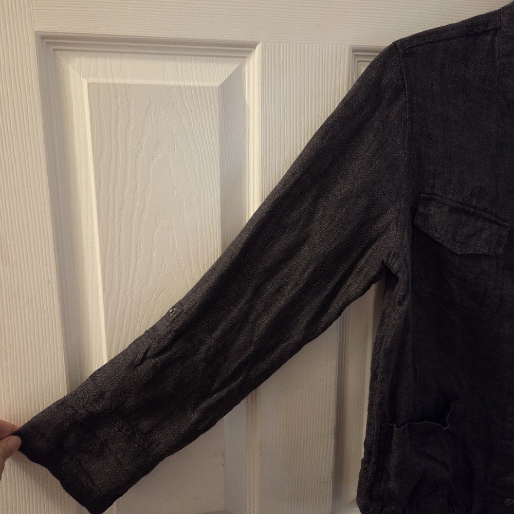 C & C California sz M 100% linen charcoal button up utility jacket lightweight - Picture 4 of 11